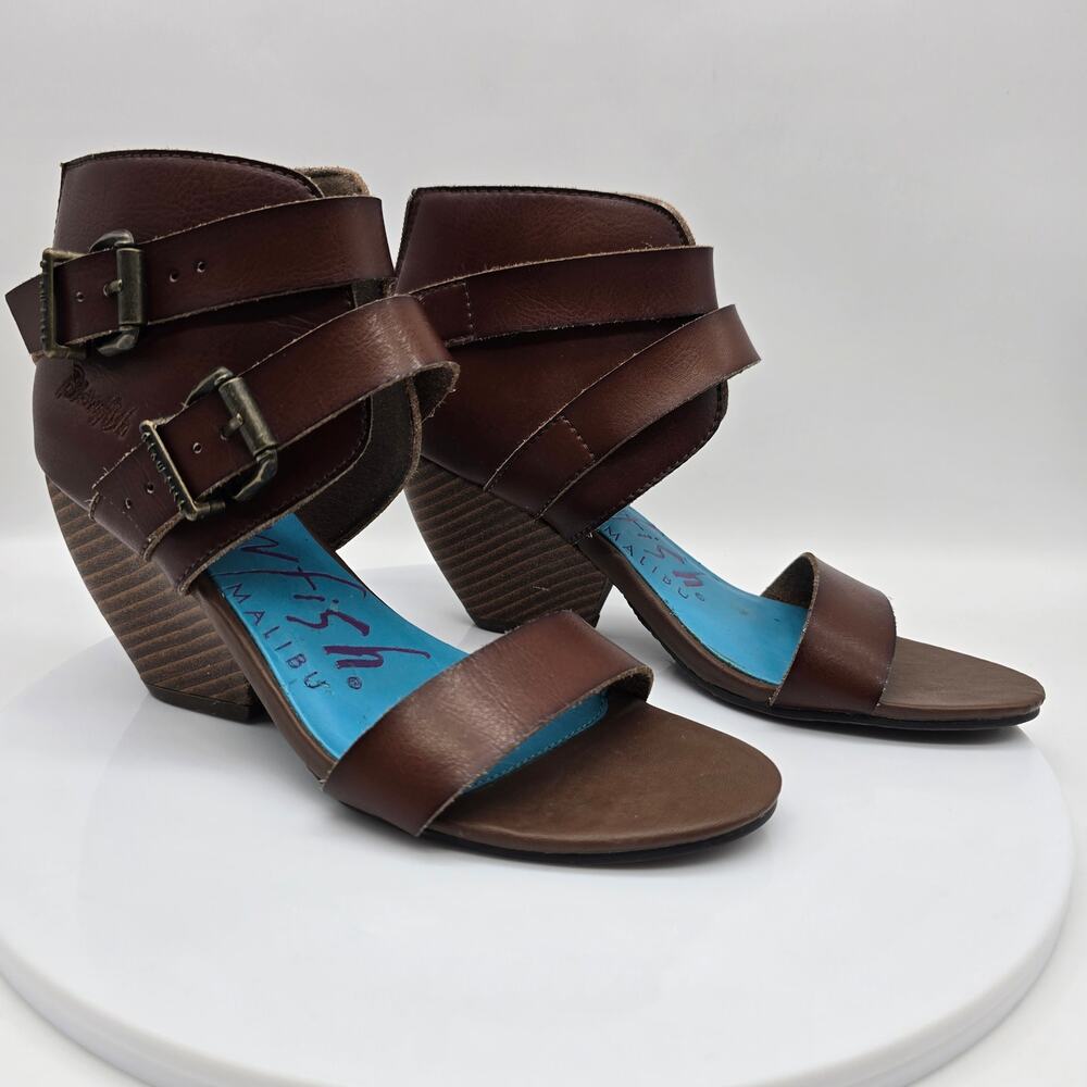 Blowfish Malibu Vegan Leather Strappy Wedge Sandals Shoes Comfort Brown Size 6